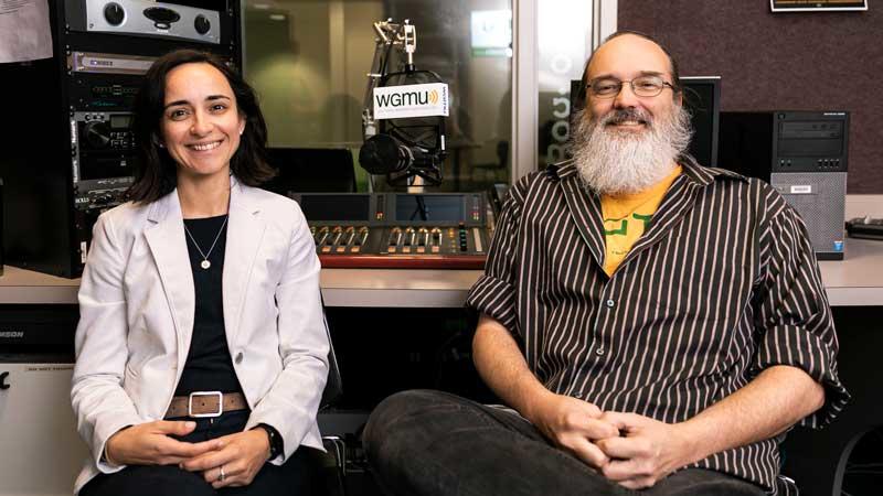 Fateini Baldimsti and James Casey in the WGMU studio to record episode 49 of the Access to Excellence podcast.